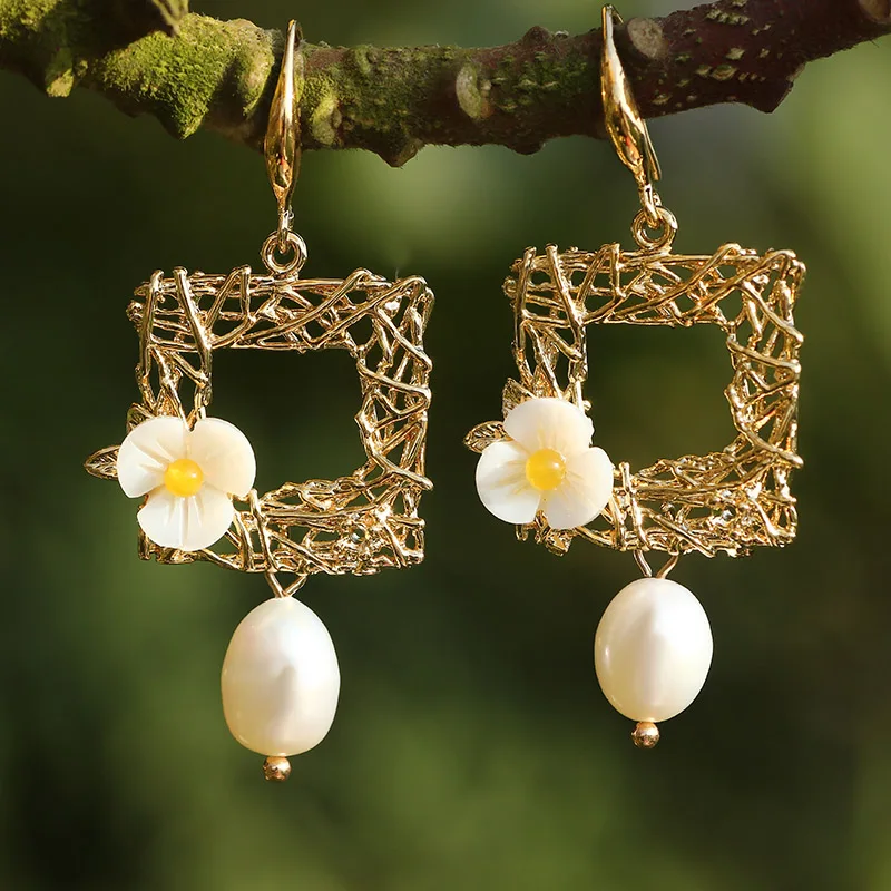 FARLENA оригинальный дизайн открытые золотые серьги капельки с натуральным