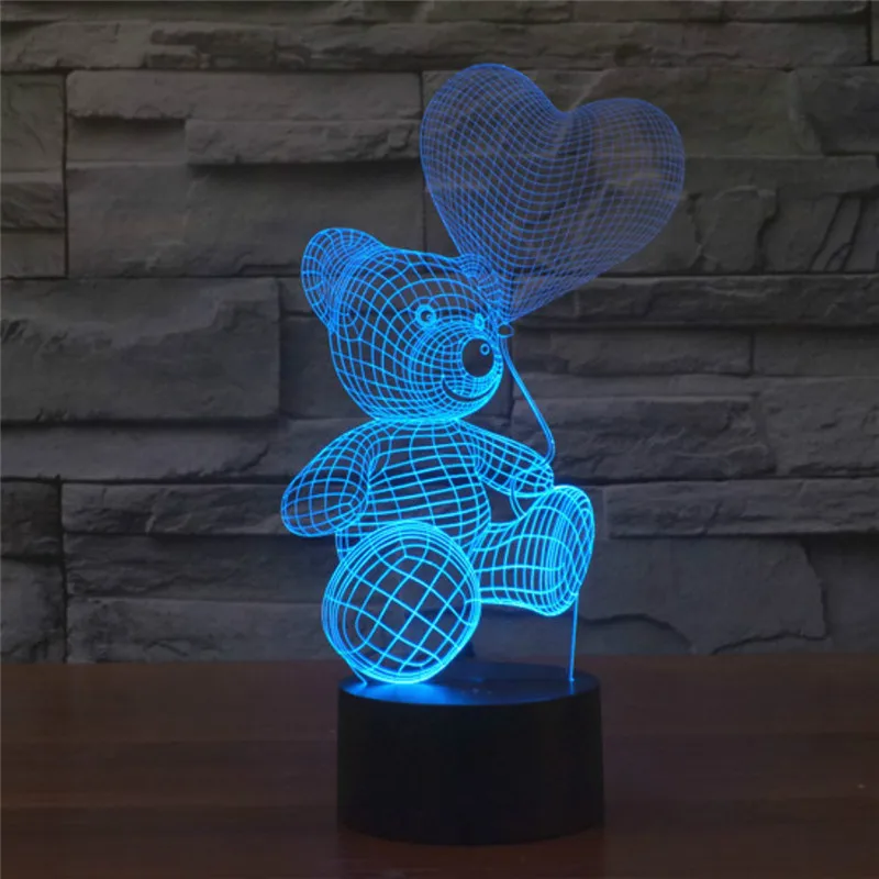Воздушный шар плюшевый мишка Любовь Сердце 3D лампа светодиодный ночник фигурка 7 цветов сенсорный стол украшение свет Оптическая иллюзия