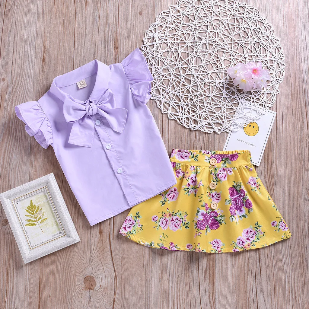 Комплект одежды для малышей однотонные топы с оборками маленьких мальчиков юбки