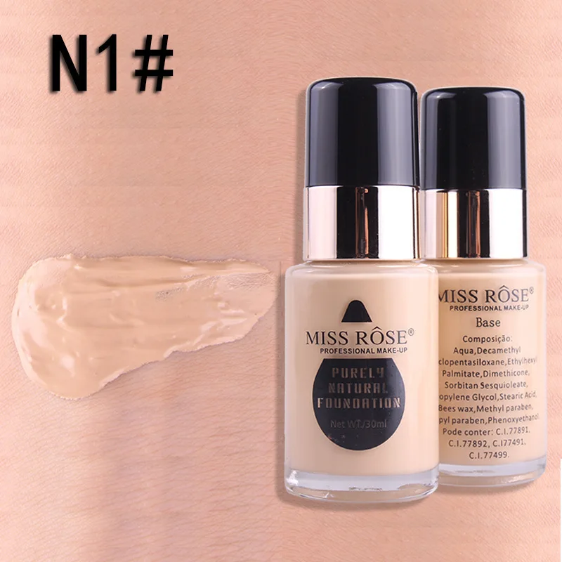 MISS ROSE 30MLGlass Bottle Foundation Repair Nourishing Concealer Foundation - Цвет: N1 BEIGE 1