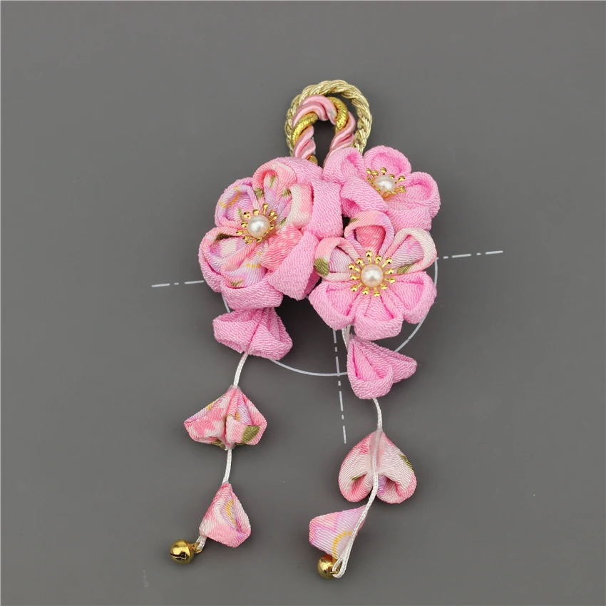 Японский стиль tsuami Kanzashi Розовый Красный Цветок сакуры заколка для волос кимоно гейши ручной работы головной убор HW001