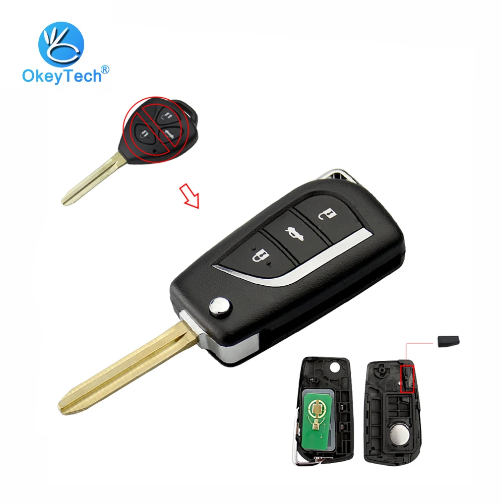 

OkeyTech Remote Control Modified Key 3 Button 315Mhz 4D68 Chip TOY43 Blade for Toyota Camry Corolla Prado RAV4 Vios Hilux Yaris