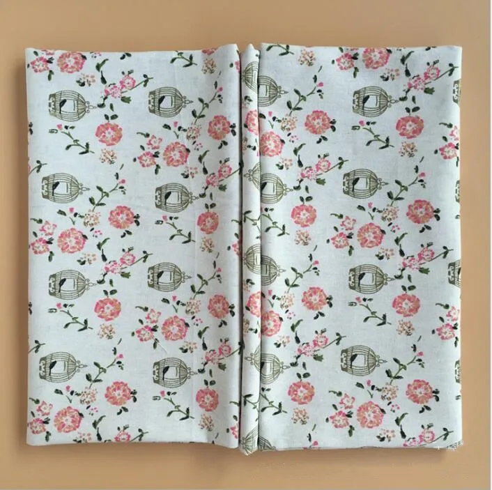

150cm X 50 cm Morning glory cage printing cotton linen textile fabric crafts gray cloth for curtains/luggage/cushions