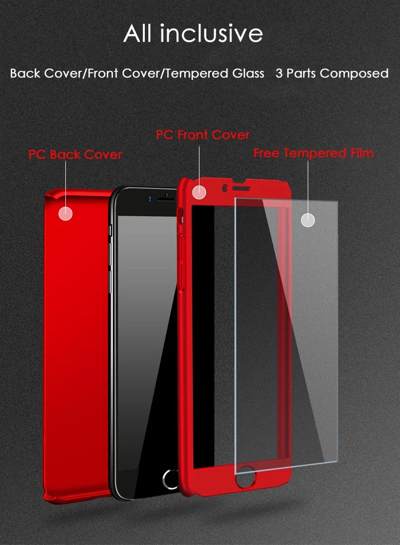 360 Full Protective Phone Case For iPhone 8 7 Plus 6 6s 5S X 10 Cover XR Xs Max Cases With Tempered Glass |