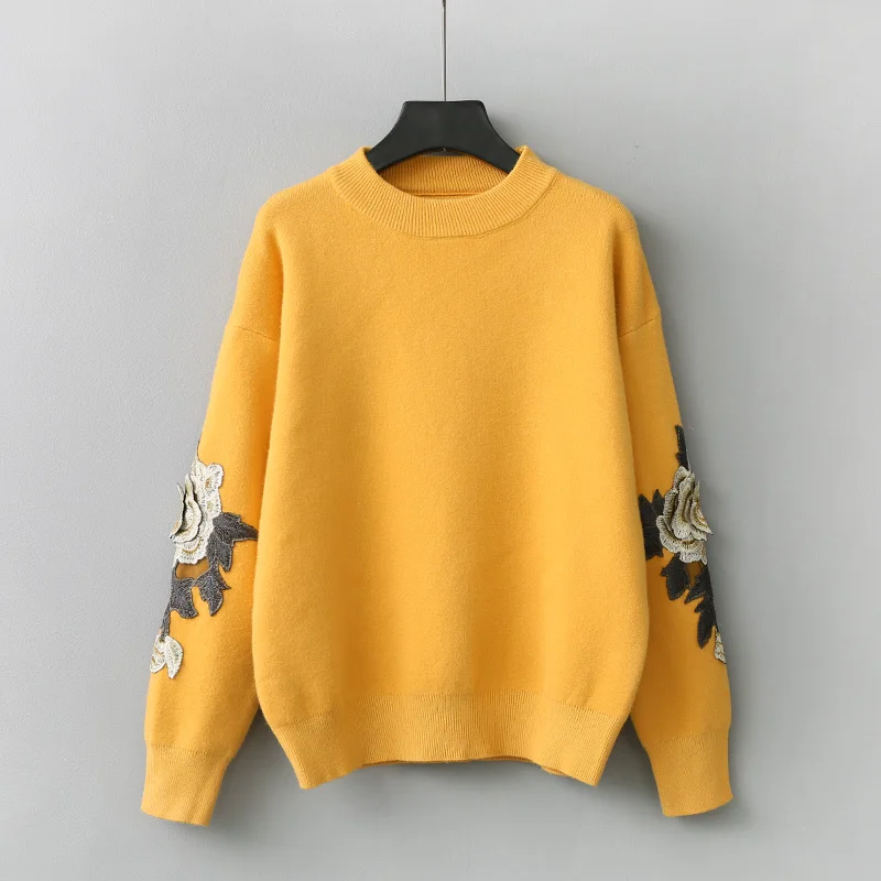 Rlyaeiz Korean Sweater Women 2018 Autumn Winter Fashion Floral Embroidery Warm Pullover Knitwear Loose Woman Knitted Sweaters | Женская