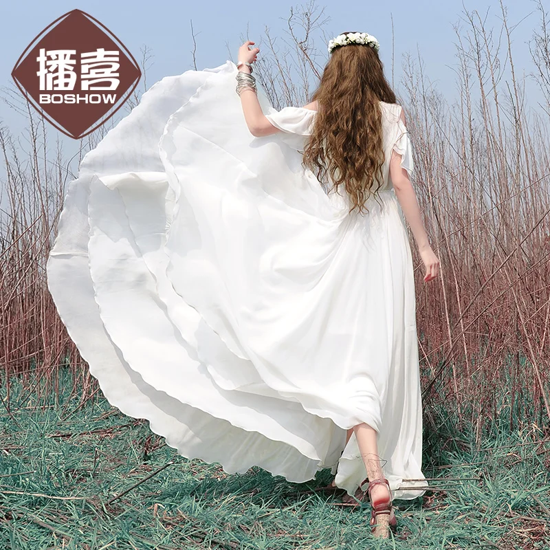 Женское шифоновое платье-макси в богемном стиле элегантное белое винтажное