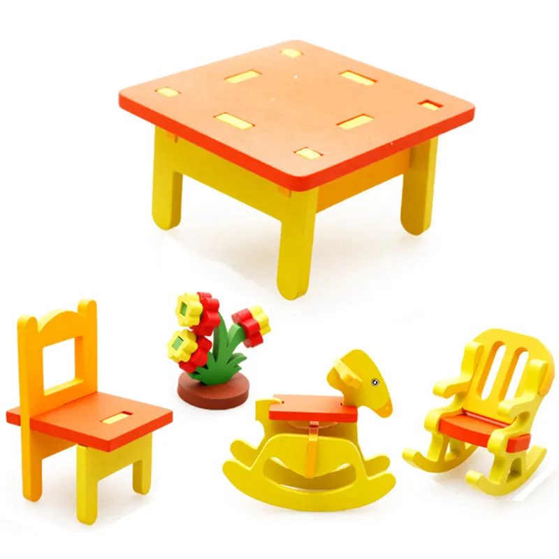 Новые детские DIY Развивающие игрушки Деревянные 3D сборки головоломки домашний стол стул комод игрушки Модель Высокое качество 1 комплект