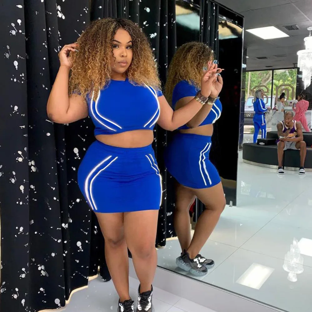 Chicology reflective stripe top mini skirt women matching 2 two piece set summer female sexy co ord clothes festival outfit