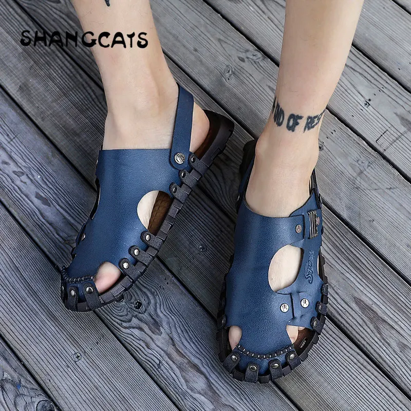 

Fashion design Sandals Men Leather Classic Roman Sandals Slipper Beach Rubber Flip Flops Men Beach Sandals Zapatos plus size