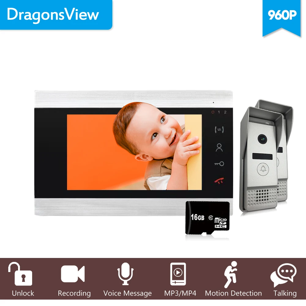 Dragonsview 7 &quot960 P видео домофон система с 2 камерами Hands free сенсорная кнопка монитор