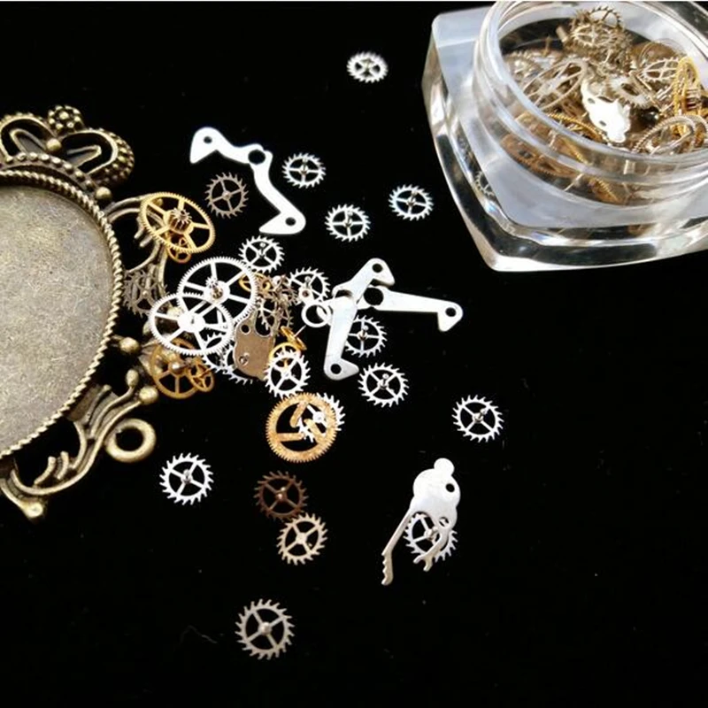 3D Tips Nail Art Watch Parts Skeleton Punk Stud Retro Rock Steam Machine Metal Slice Gear Foils Decoration Tools Manicure 5pcs | Красота и