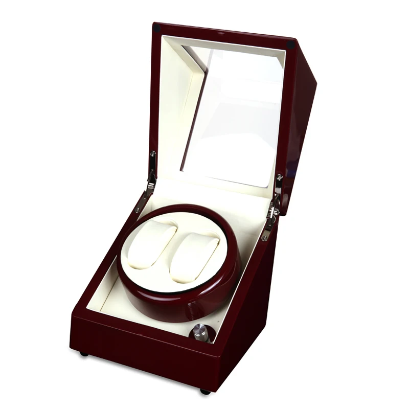 Luxury Wooden Red Paint 2 slot 5 Mode Watch Winder, AA Battery/10V~240V AC Adaptor Automatic Watch Winder