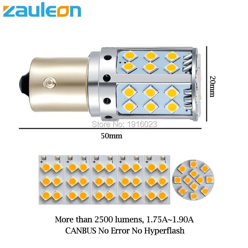 Zauleon 2 шт. Canbus безотказная 1156 PY21W BAU15S P21W BA15S Желтый Янтарный светодиодный