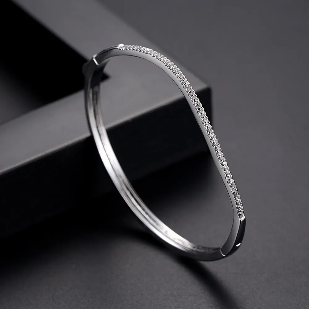 LUOTEEMI Irregular Design Bangles Single Charm luxury CZ Handmade Two Colors Pulseira For Girl Women Party Prom Christmas Gift | Украшения