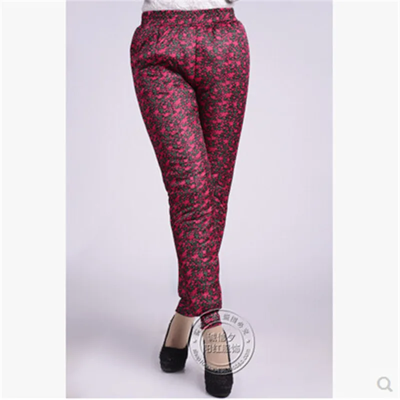 

Latest Women Female warm pants Big yards Thick Printing Elastic waist Winter Middle-aged elderly Cotton trousers A8883