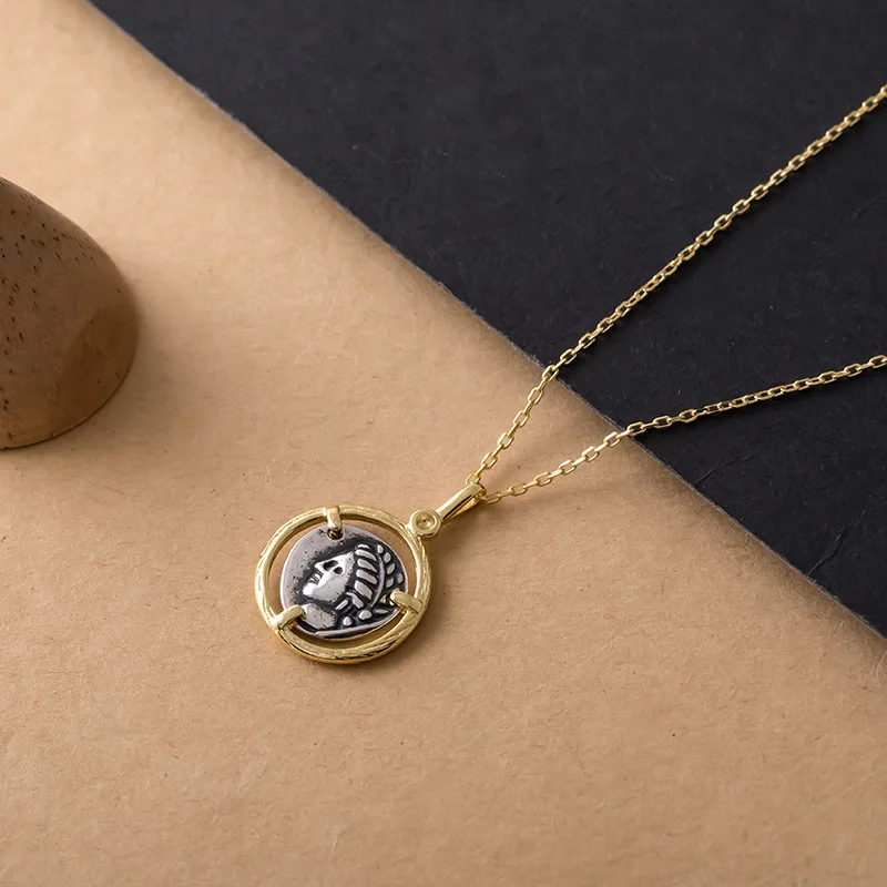 portrait two side golden necklace 100% 925 Sterling silver nacklace Jewellery Clavicle chain pendant charms |