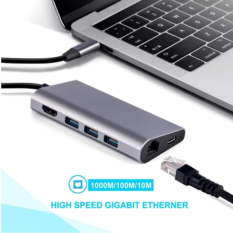 8 in 1 USB 3.0 HUB 3.1 Type C to HDMI/USB 3.0/RJ45/SD/TF/Type Adapter Converter For Macbook Pro Huawei P20 Samsung S8 |