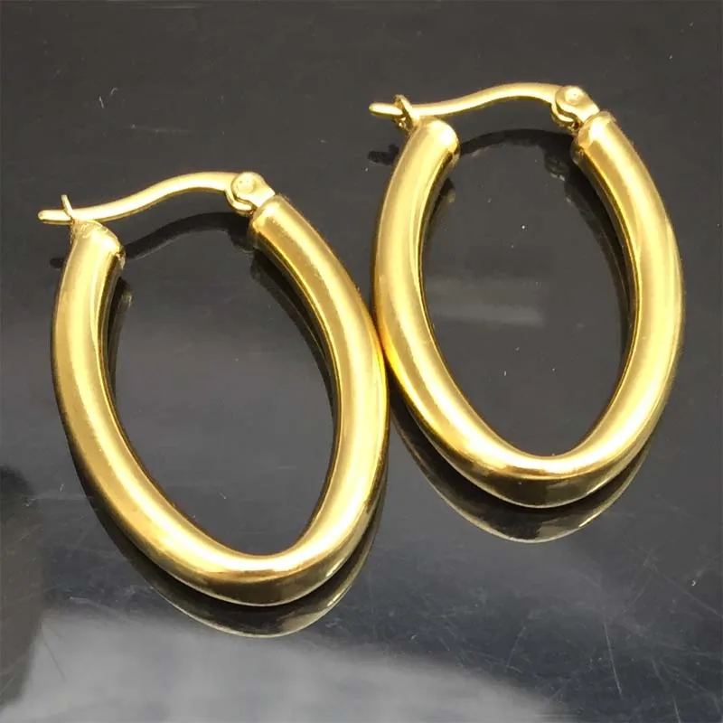 Новый модный 4 мм толщина нержавеющая сталь обруч серьги золотого оттенка