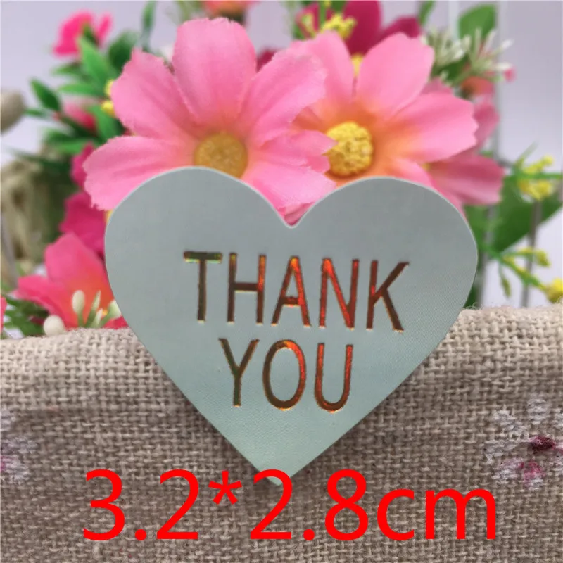 2000Pcs Mint Green Heart Shape Hot Stamping Sticker Labels Printed With Handmade Love and Thank You Self Adhesive Stickers | Канцтовары