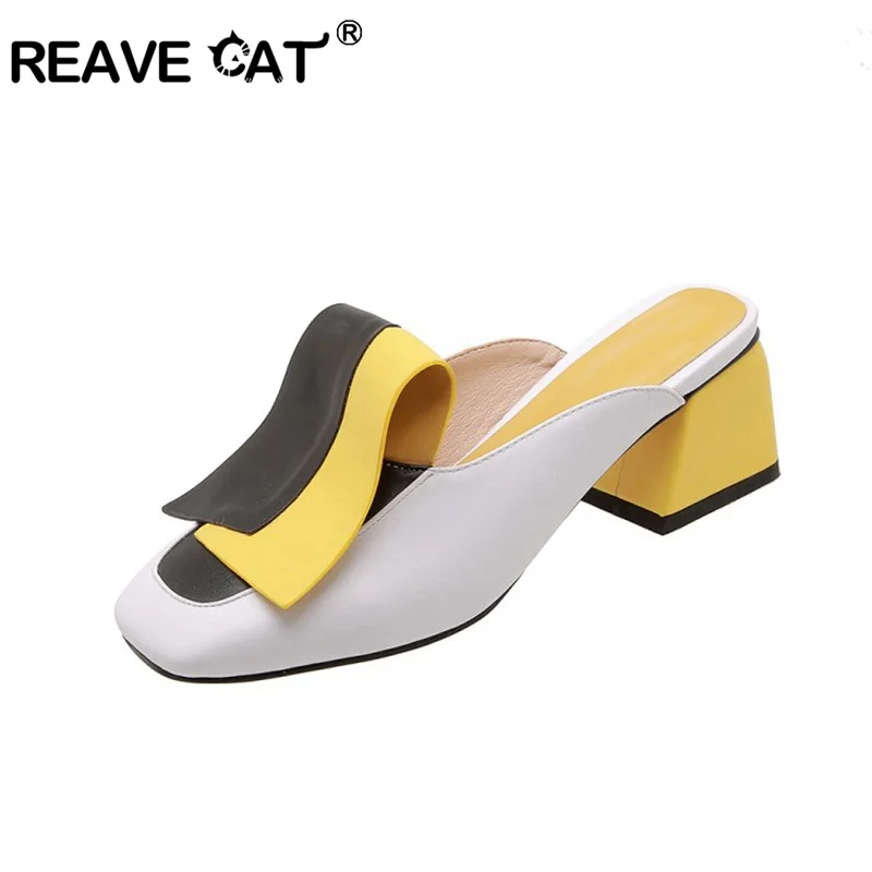 ?? 奪う猫 2019 スリップサンダルブロックヒールウェディングミュールエレガントなオフィス靴ビッグサイズ 44 45 パーティースライドスリッパに反転フロップ