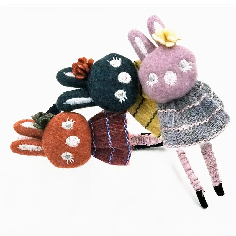 Cute cartoon rabbit headbands hairband girls handmade cloth wool hair hoop children kawaii flower skirt accessories | Детская одежда и