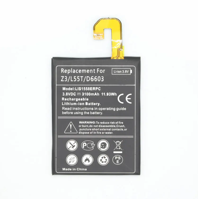 1x3100mAh/11.8Wh LIS1558ERPC Сменный аккумулятор для Z3 Z 3 L55T L55U D6653 D6603 D6633 D6708 D6643 D5803 D5833 D6616 +