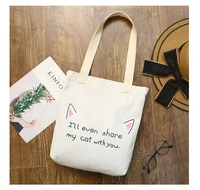 women canvas handbag cartoon cat printed shoulder bag female ladies beach bag women canvas tote shopping handbags q043