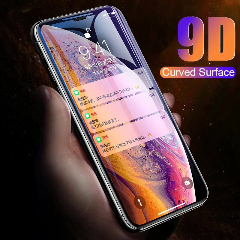 9D полное покрытие закаленное стекло для iPhone X XR XS Max Защита экрана 6 6s 7 8 Plus Защитная