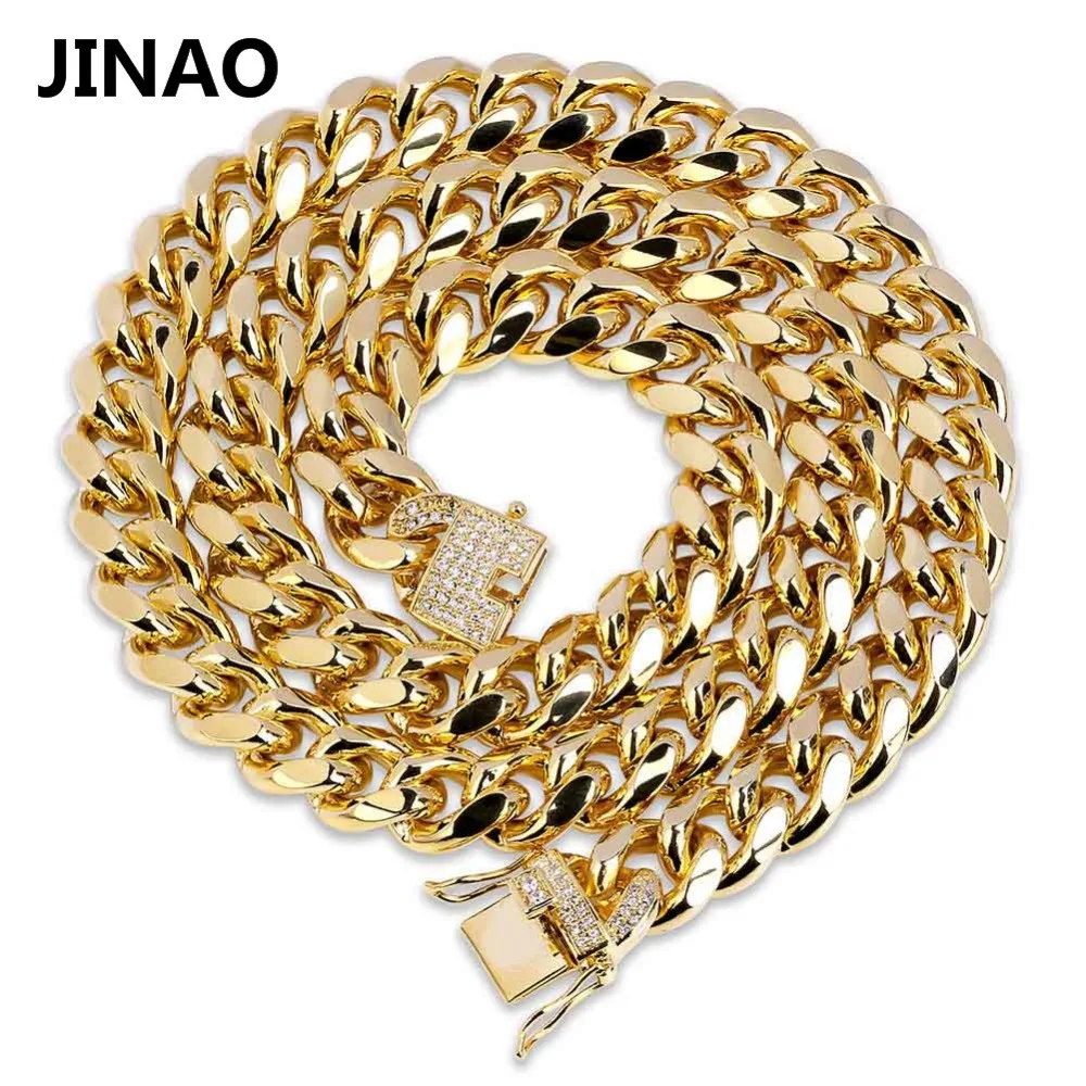 JINAO collana con catena a maglie cubane in oro Hip Hop Miami ghiacciata catena di Cuba con zirconi cubici n fibbia per gioielli miglior regalo per uomo