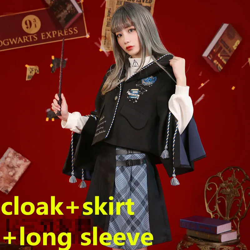 full set Костюмы для косплея колледжа Ravenclaw для взрослых, плащ Гермионы, куртки, юбки, рубашки для женщин, девочек и мальчиков, вечерние, школьная одежда - Цвет: full set