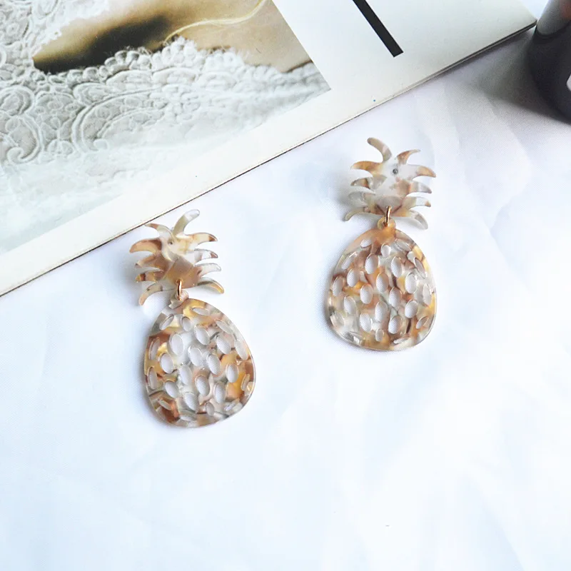 Ананас 2019 Творческие ацетатные серьги с неправильным ананасовым узором и высечкой для ушей для женщин и девушек вечеринок, подарок Brincos.