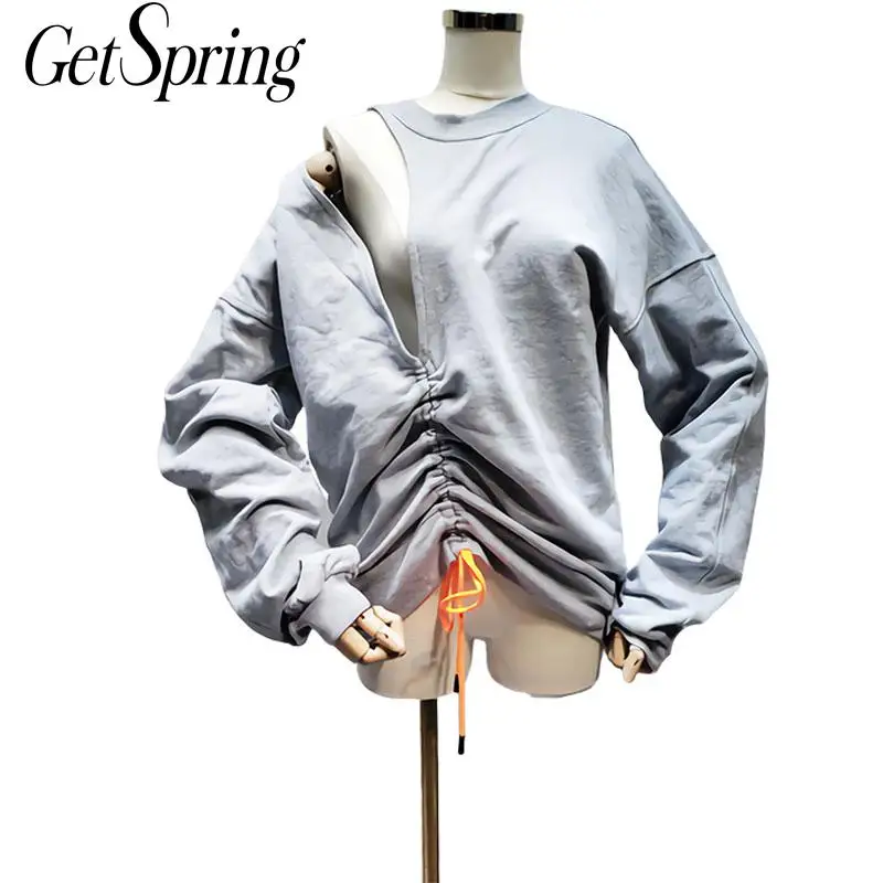 Getвесенняя Женская толстовка с длинным рукавом из хлопка вырезами на шнурке