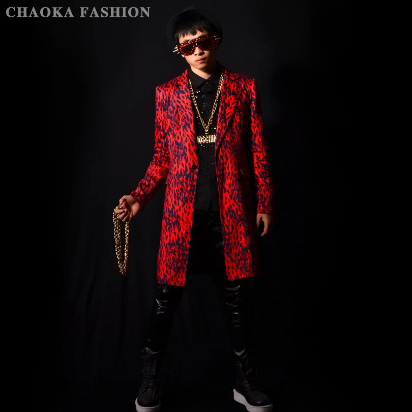 

M-6XL!!!Bar nightclub temptation red leopard print long style matching set Bar DJ singer DS hair fashion costume.