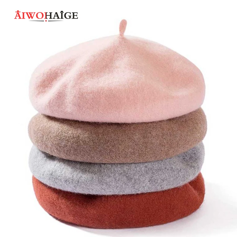 

2021 High Quality Women Elegant Beret Winter Warm Female British Style Lady Painter Bonnet Hats Solid Color Wholesale red beret
