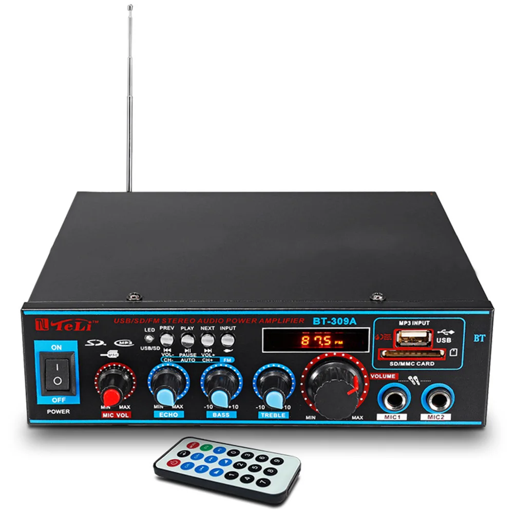Стерео усилитель звука bluetooth дистанционный пульт с lcd Дисплей dj микшер U диск сабвуфер профессиональный микрофон входы Беспроводной мини