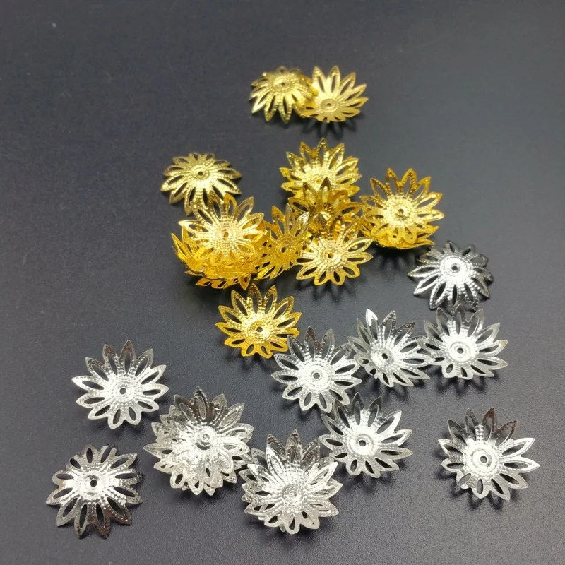 50pcs/lot gold silver tone 18mm Flower Metal Bead Caps   DIY Jewelry Material  Accessories