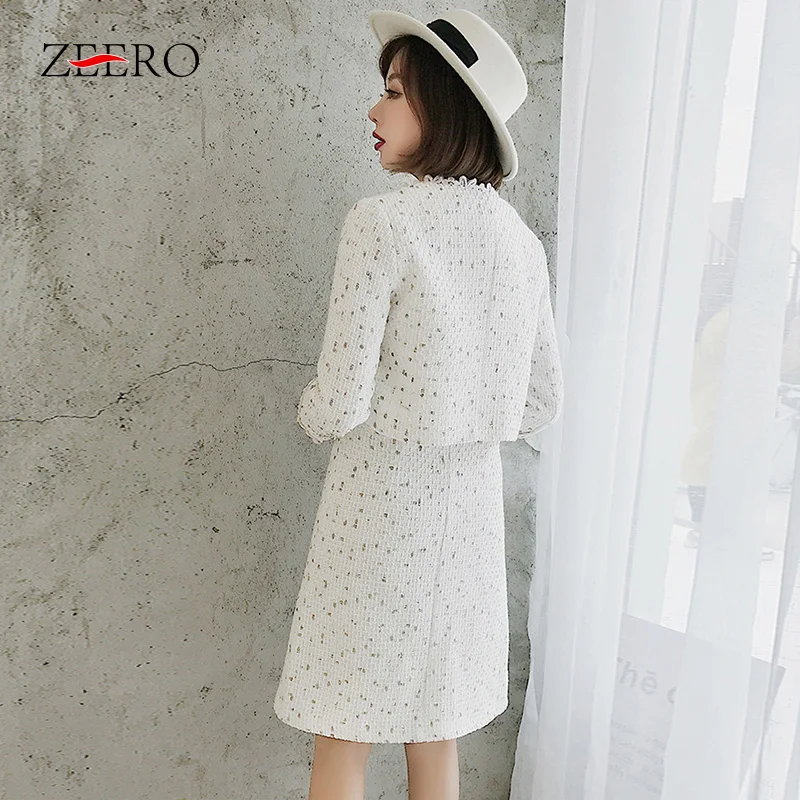 Высокое качество Женский комплект из 2 предметов твидовый пиджак пальто + майка с