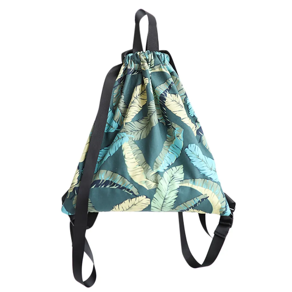 Модный брезентовый Рюкзак со шнурком рюкзак с узором из листьев студенческий