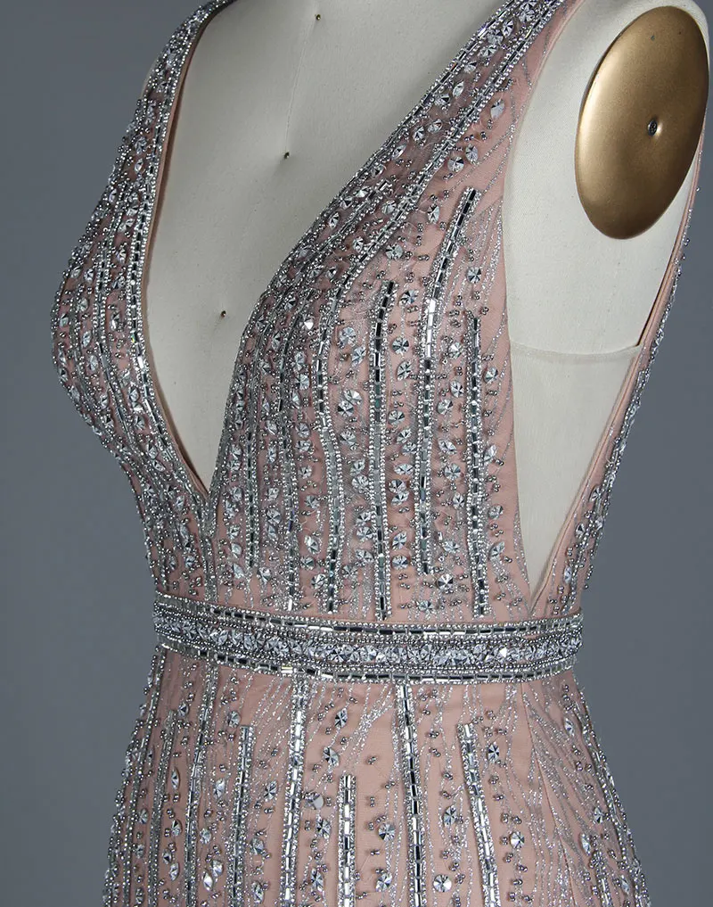 Vestido De Festa2019 новое вечернее платье, милое Розовое Кружевное длинное вечернее платье с v-образным вырезом, вечерние платья невесты, сексуальные платья с открытой спиной и жемчугом для танцев