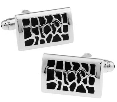 Бесплатная доставка мужские запонки серебряный цвет медь Черный Тисненый дизайн
