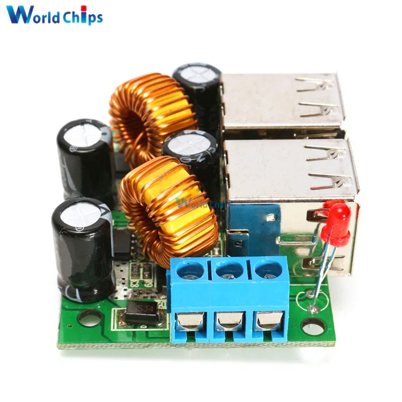 Понижающий модуль платы преобразователя питания с 4 USB портами A5268 DC 12V 24V 40V to 5V 5A