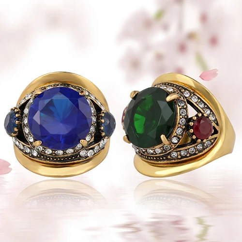 Для женщин Высококлассные Ретро Стиль круглый Стекло горный хрусталь кольцо