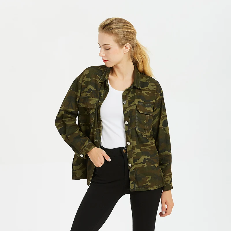 2020 Women Blouses Spring Cotton Casual Turn-down Collar Camouflage Shirt Women Tops Blusas Mujer