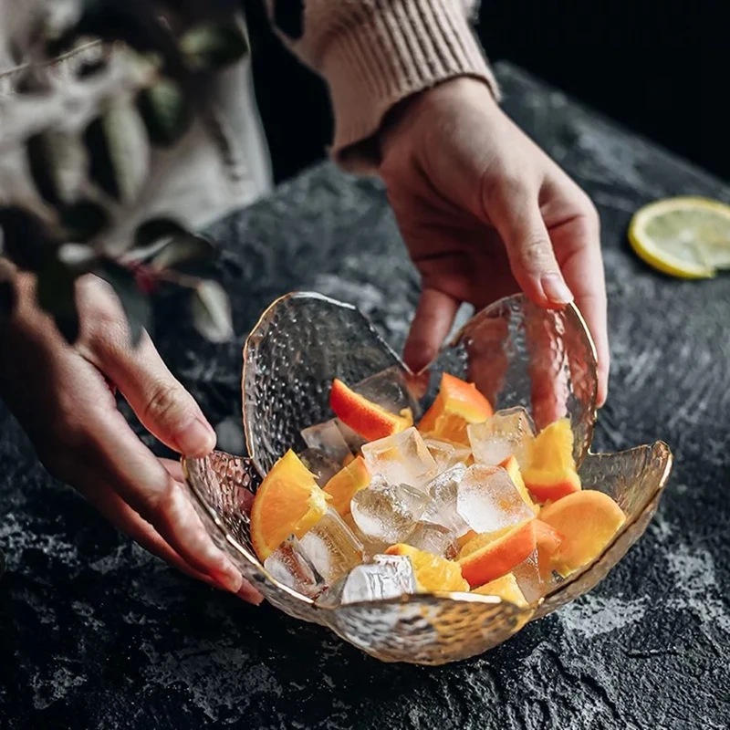 Gold rimed elegant glass salad bowls Cherry blossoms fruit candy | Дом и сад