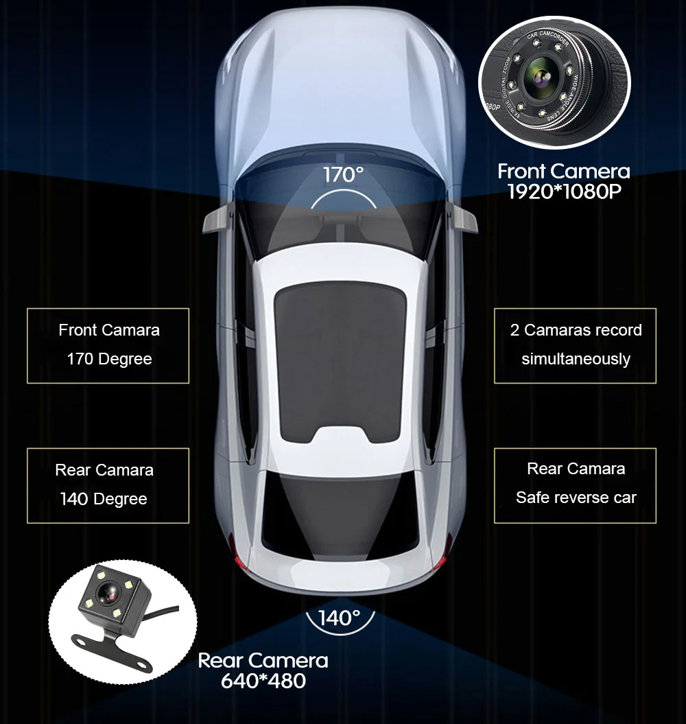 E-ACE Автомобильный видеорегистратор Камера Full HD 1080 P регистраторы Авто регистратор два объектива ночного видения с зеркало заднего вида цифровой для видеомагнитофон