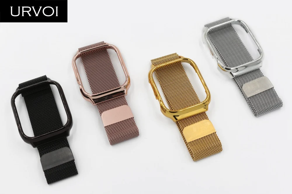 URVOI Миланская петля для Apple Watch, ремешок серии 4+ чехол из поликарбоната, ремешок с крышкой для iwatch, магнитная пряжка, 40, 44 мм