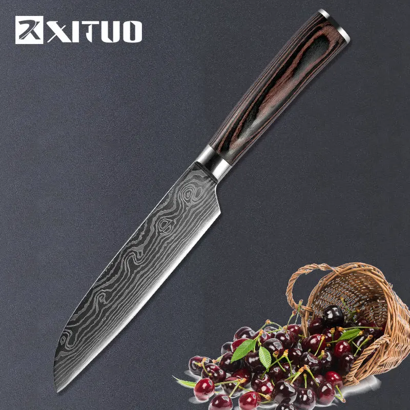 XITUO 8 ''дюймовый нож шеф-повара японский из нержавеющей стали Шлифовальный лазерный узор Ножи Профессиональный острый нож кухонный инструмент подарок - Color: 5inch Santoku knife