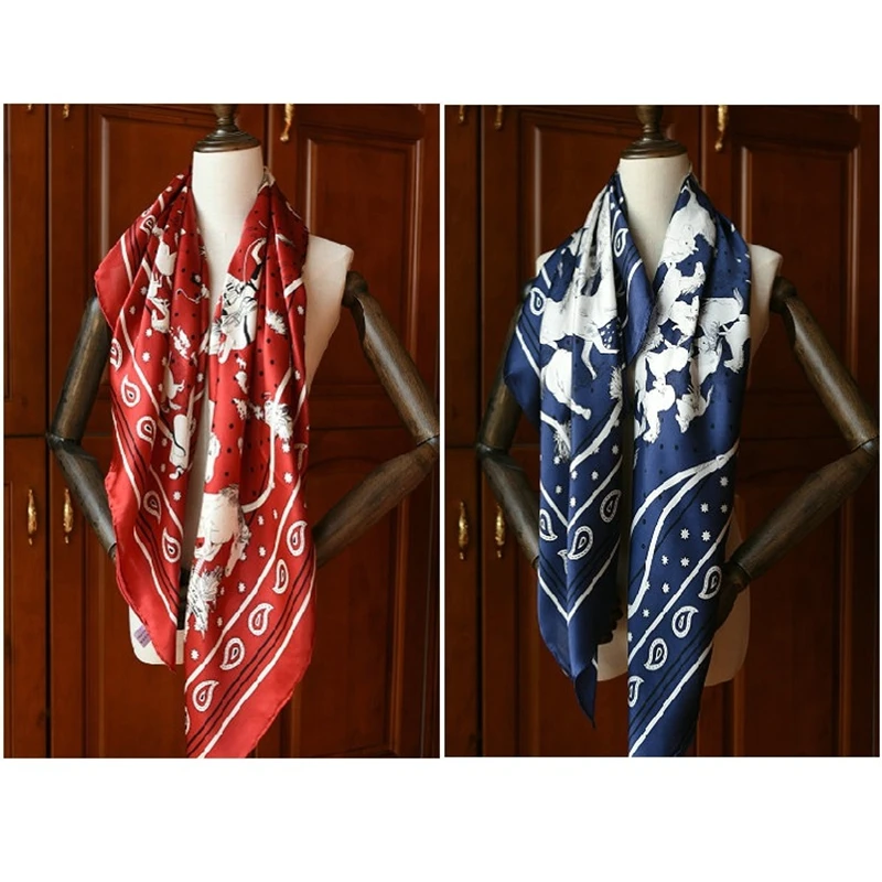 

Horses Print Fashion 100% Silk Scarf Shawl Women Large Square Silk Scarves Foulard 108*108cm