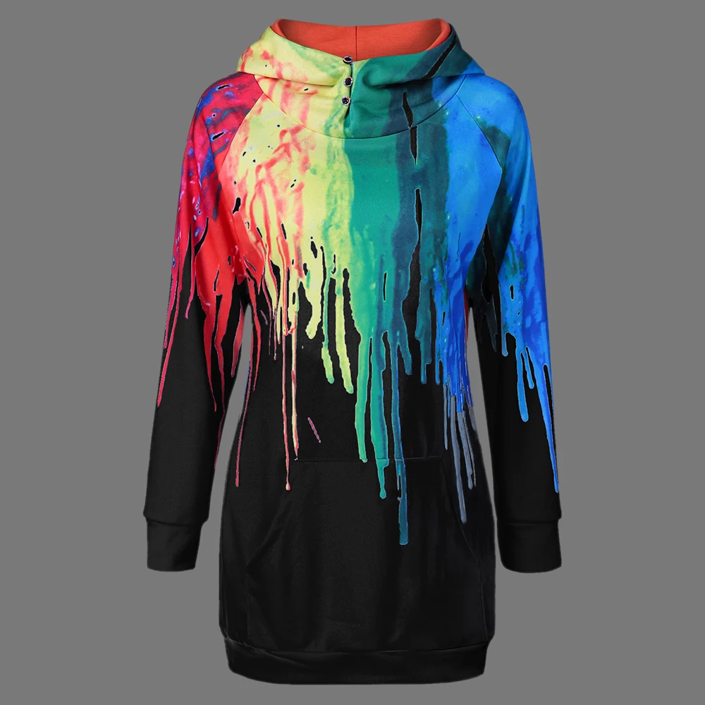 Стильная Женская толстовка с принтом масляной краски 2017 модные повседневные