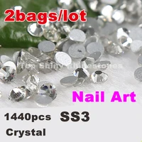 2bagslot super shiny 1440pcs ss3 1 3 1 4mm clear glitter non hotfix crystal color nail art decorations flatback rhinestones